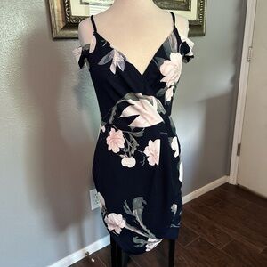 AX Paris Navy Floral Cold-Shoulder Mini Dress with Blush Flowers